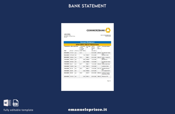 modello word di estratto conto bancario stile verificato del Belize Commerzbank